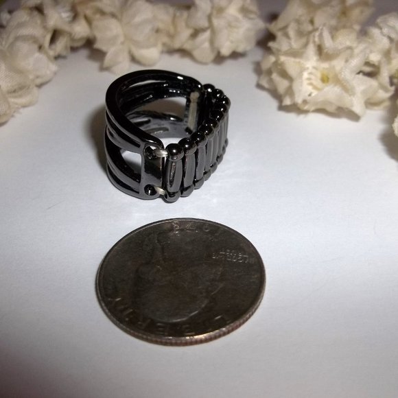 Dark Silver Gunmetal Ring Adjustable Size Stretch Band Girl Woman Jewelry C244 - Picture 3 of 5